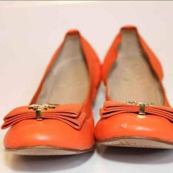 Tory Burch Designer Sedgewick Orange Ballet Flat Womens Leather Shoes Size 5.5 M - Picture 7 of 10